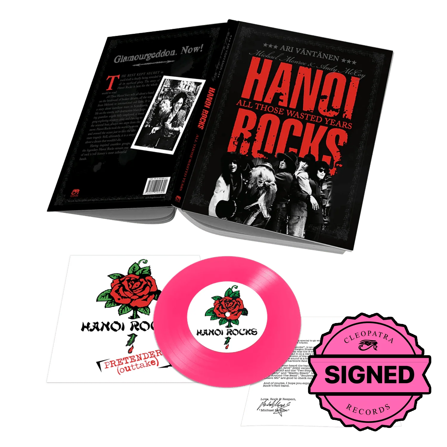 Hanoi Rocks - All Those Wasted Years - Signed by Michael Monroe (2nd Edition Hardcover Book + Bonus 7" Pink Vinyl)