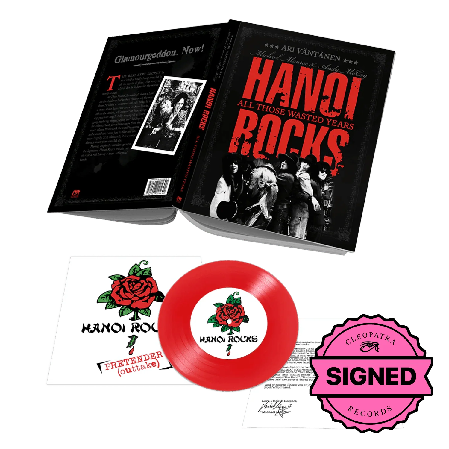 Hanoi Rocks - All Those Wasted Years - Signed by Michael Monroe (2nd Edition Hardcover Book + Bonus 7" Red Vinyl)