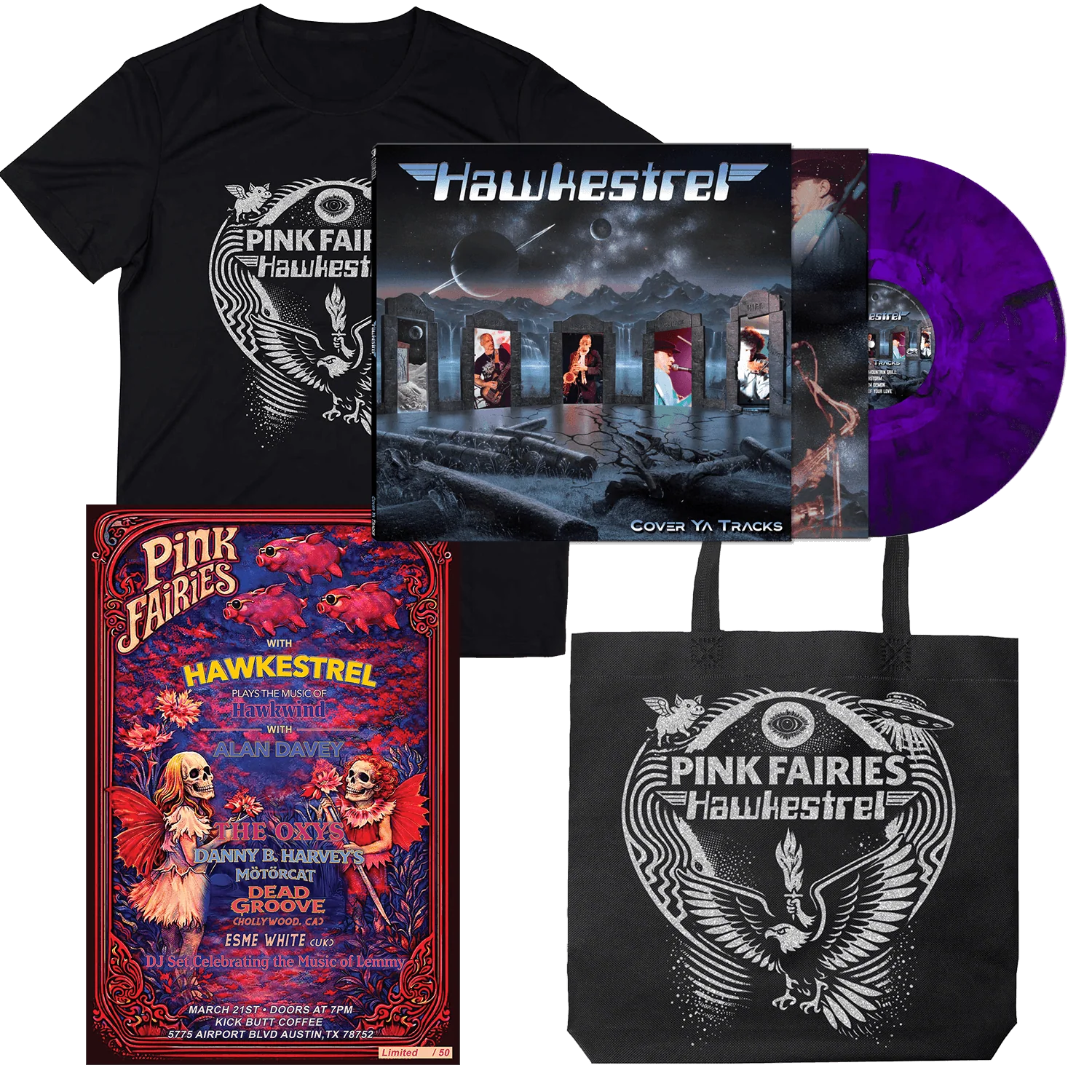 Hawkestrel - Cover Ya Tracks (Vinyl LP/Shirt/Poster/Tote Bag - Bundle)