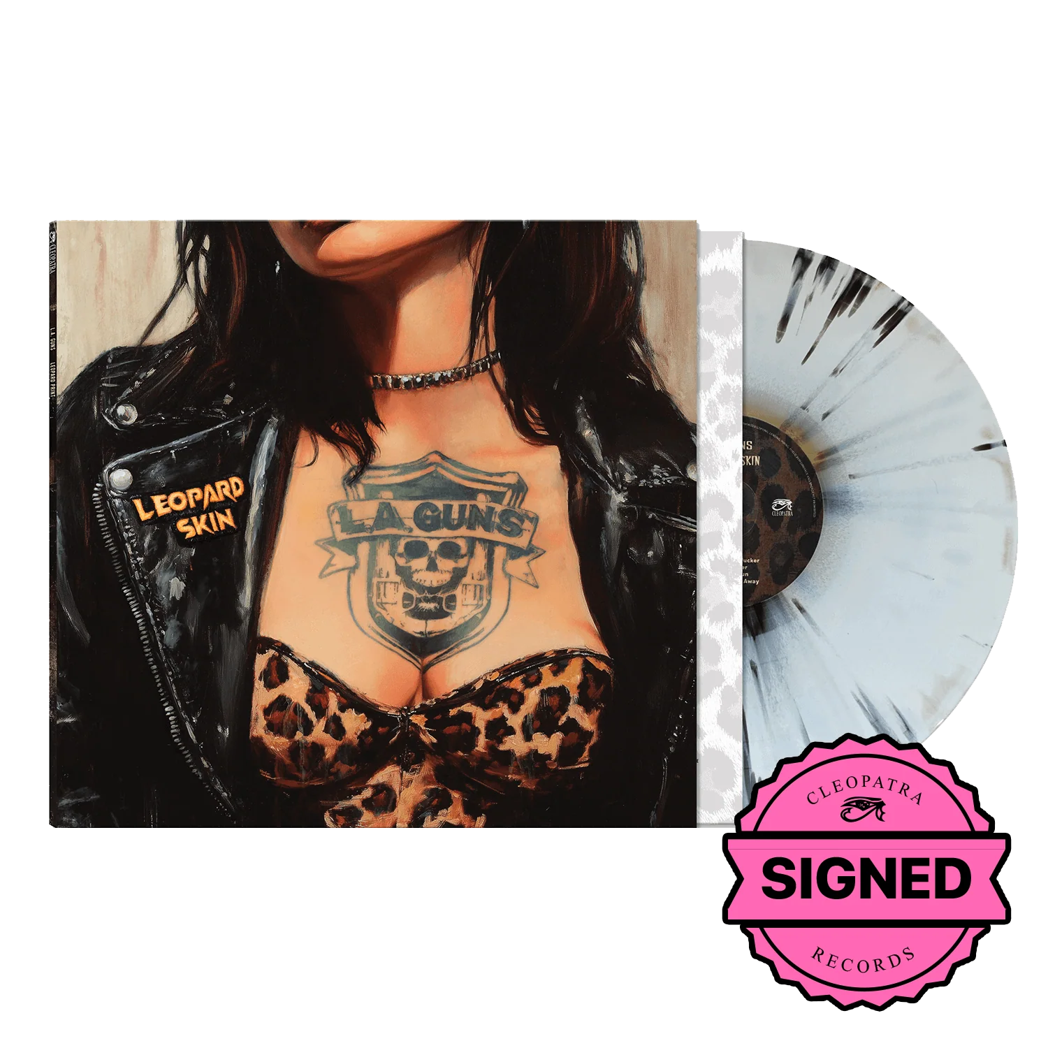 L.A. Guns - Leopard Skin (Gold/White/Black Splatter Vinyl LP - Signed by Tracii Guns)